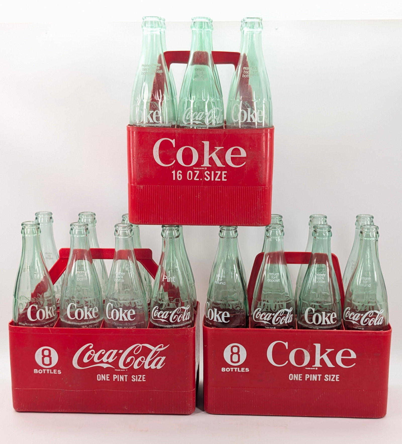 3) VINTAGE COCA COLA PINT SIZE BOTTLES & CARRIERS (1 of 10)