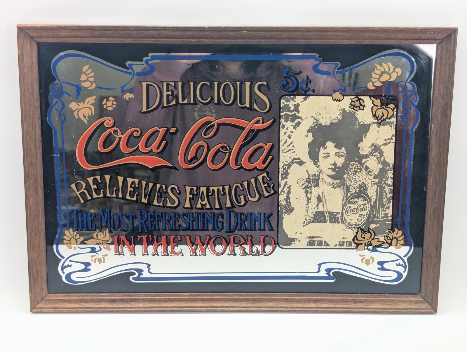 REPRODUCTION COCA COLA GLASS MIRROR: REMAINS IN GOOD CONDITION.