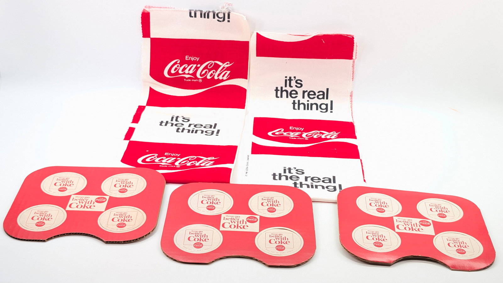 COCA COLA FABRIC & 3) CARDBOARD CARRIERS (1 of 8)