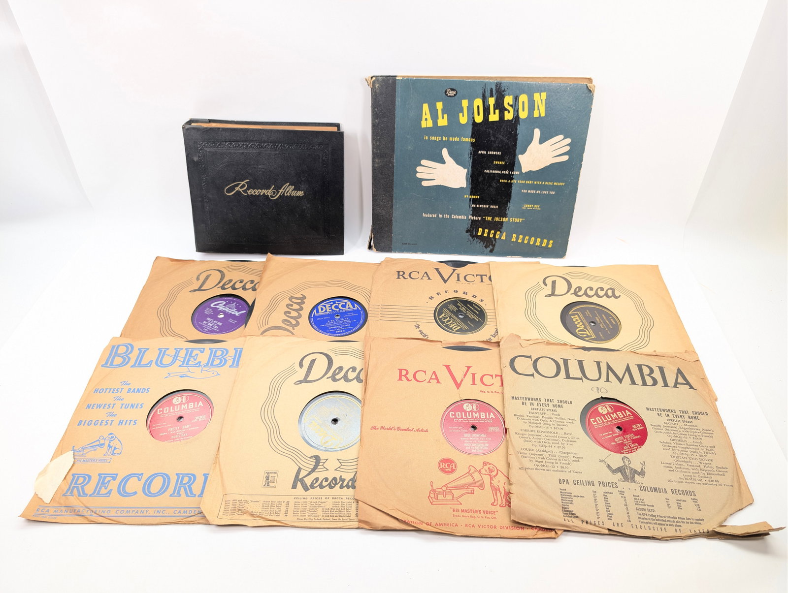 VARIOUS 45 & 78 RP, LP RECORD ALBUMS: ALL REMAIN IN FAIR TO GOOD CONDITION, SHOWING SOME TYPICAL WEAR.