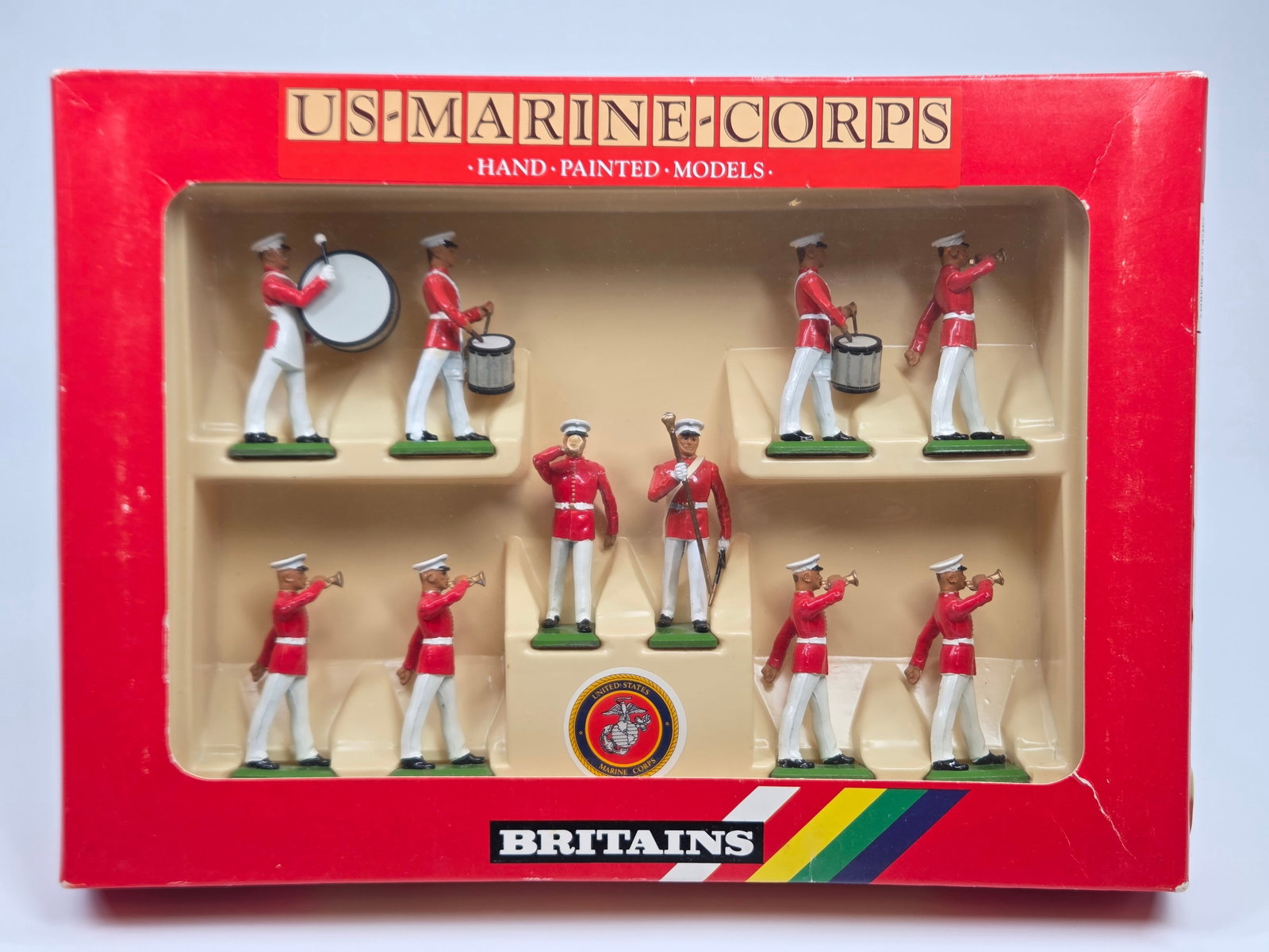BRITAIN 7305 U.S. MARINE CORPS SET W/ DRUM MAJOR: REMAINS IN VERY GOOD CONDITION WITH BOX.