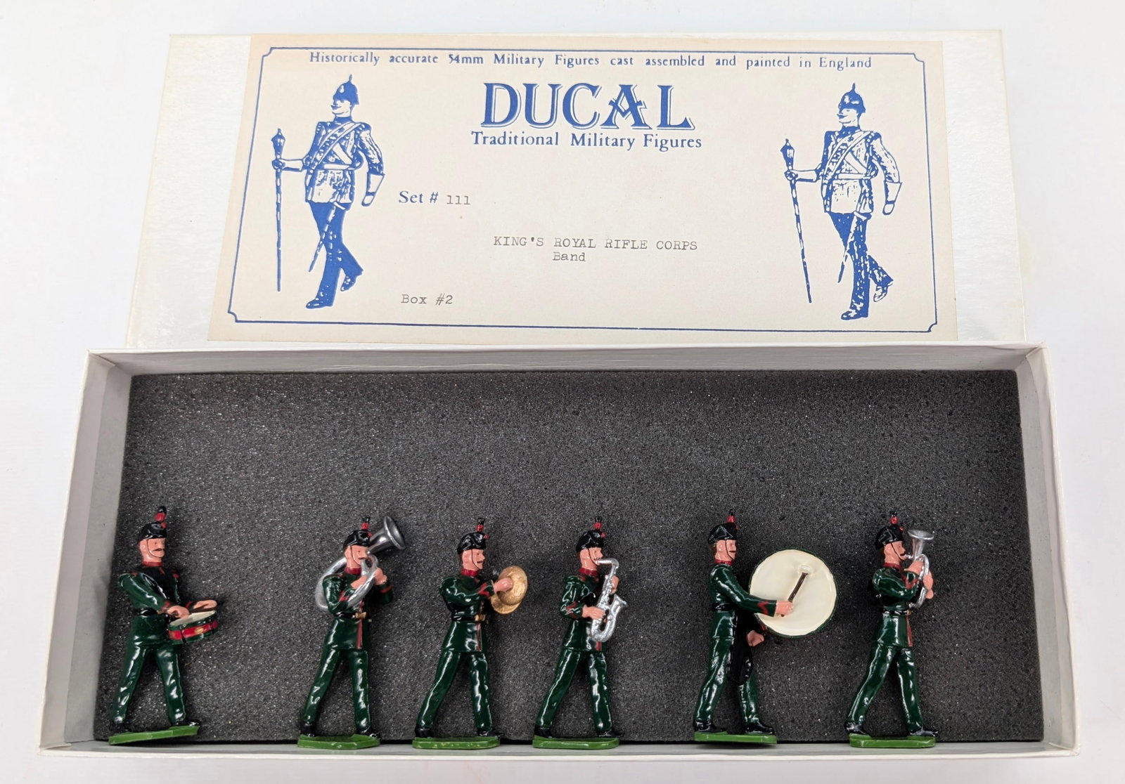 DUCAL SET #111 KING'S ROYAL RIFLE CORPS BAND: SET REMAINS IN GOOD CONDITION, SHOWING SOME LIGHT TYPICAL WEAR.