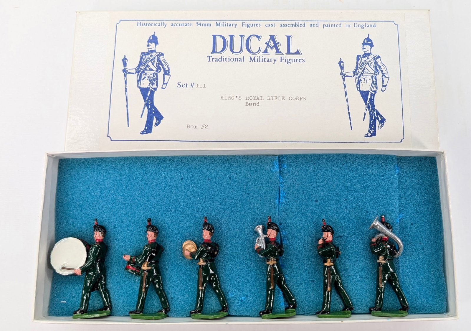 DUCAL SET #111 KING'S ROYAL RIFLE CORPS BAND: SET REMAINS IN GOOD CONDITION, SHOWING SOME LIGHT TYPICAL WEAR.