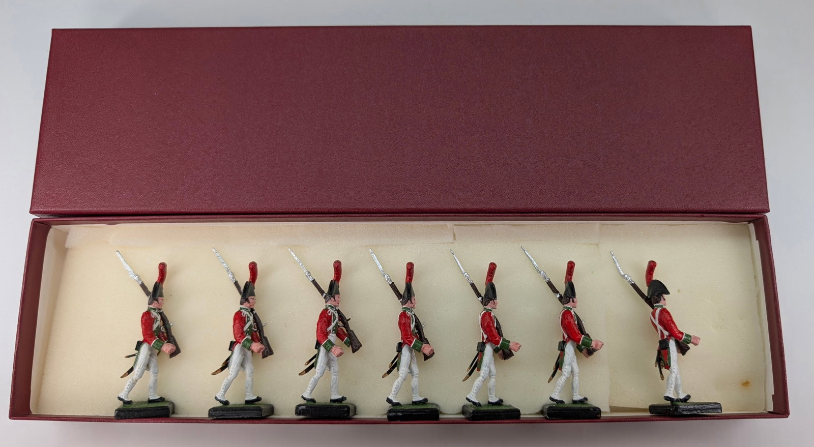 ALYMER SET OF HAND PAINTED LEAD SOLDIERS.: SET REMAINS IN GOOD CONDITION, SHOWING SOME TYPICAL WEAR. CUSTOM BOX.