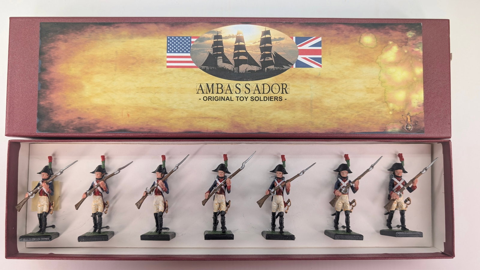 ALYMER SET OF HAND PAINTED LEAD SOLDIERS.: SET REMAINS IN GOOD CONDITION, SHOWING SOME TYPICAL WEAR. CUSTOM BOX.