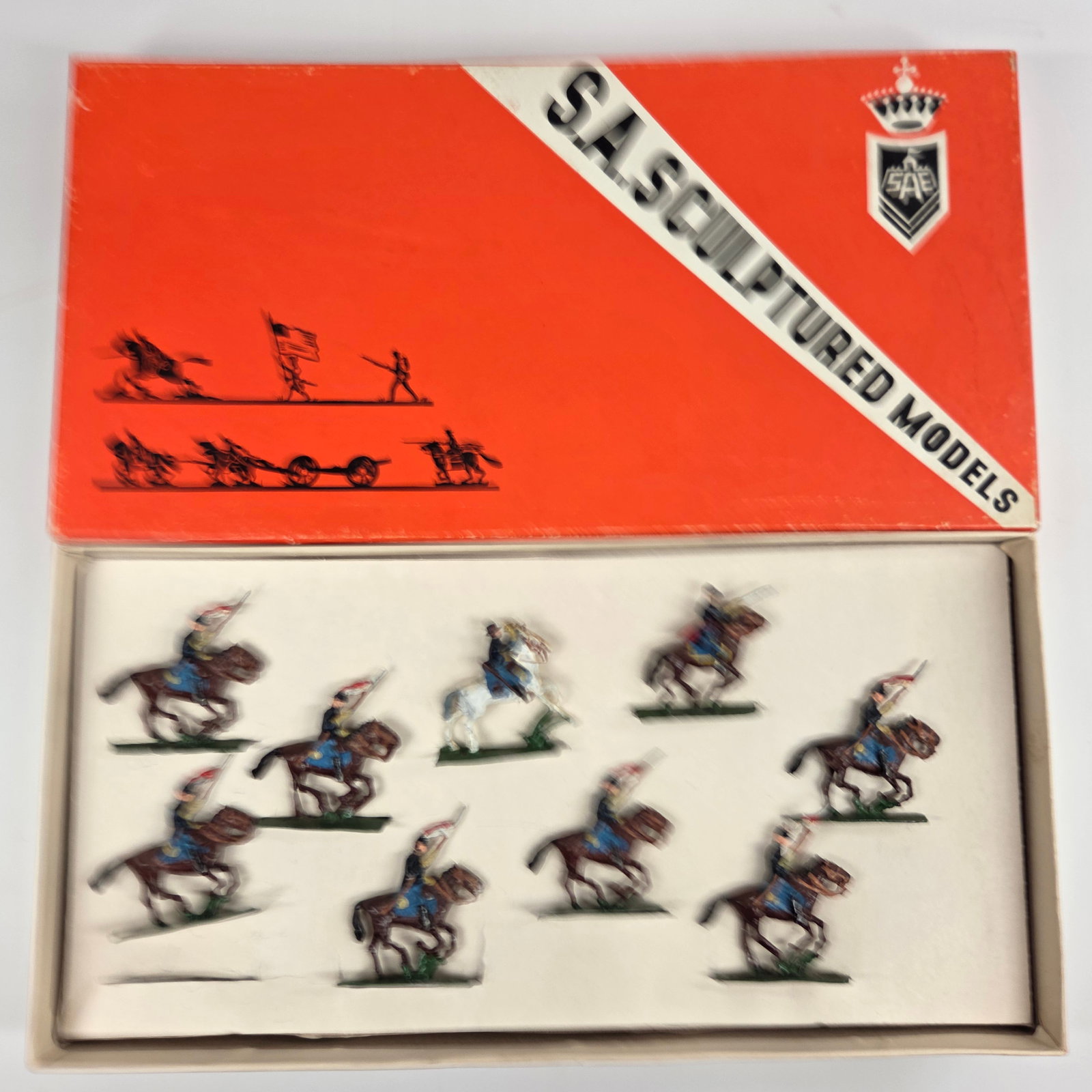 S.A. SCULPTURED MODELS UNION LANCERS: SET REMAINS IN GOOD CONDITION, SHOWING SOME TYPICAL WEAR. BOX REMAINS NICE.
