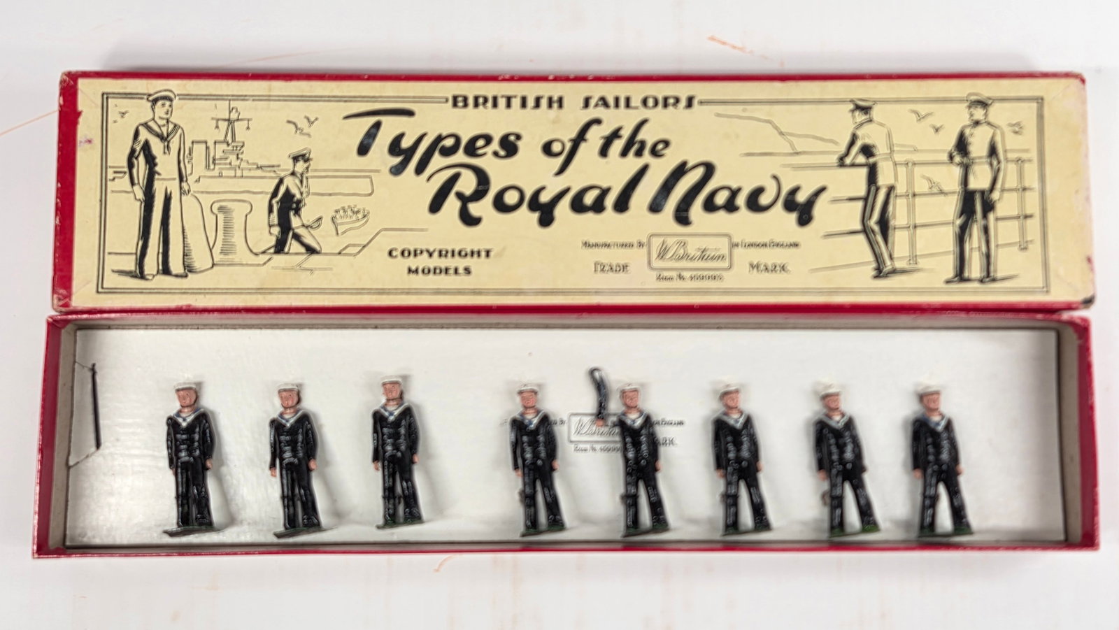 VINTAGE BRITAIN NO. 510 BRITISH SAILORS REGULATION DRESS: SET REMAINS IN GOOD CONDITION, SHOWING SOME LIGHT TYPICAL WEAR. ORIGINAL BOX IN FAIR TO GOOD CONDITION, SHOWING SOME TYPICAL WEAR.