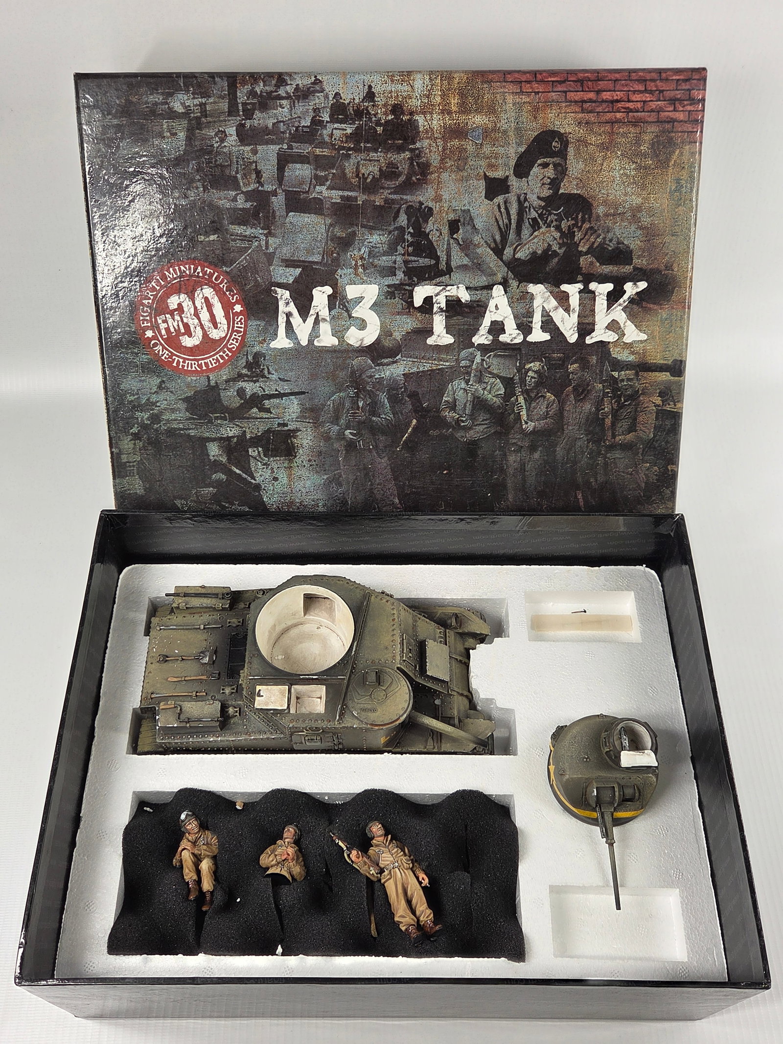 FIGARTI MINIATURES WWII AFRICA THEATRE M3 LEE: REMAINS IN FAIR CONDITION, HOWEVER SHOWS PAINT CHIPPING AND BROKEN TRACKS.