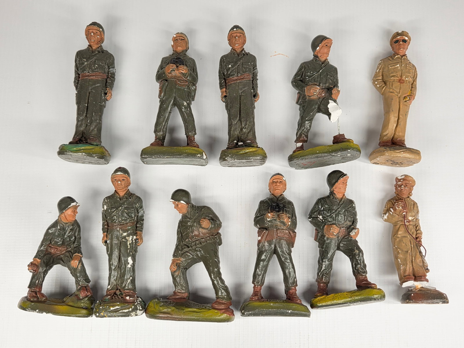 CHALK J.H. MILLER MILITARY FIGURES: ALL REMAIN IN FAIR CONDITION, SHOWING PAINT CHIPS AND BREAKS.