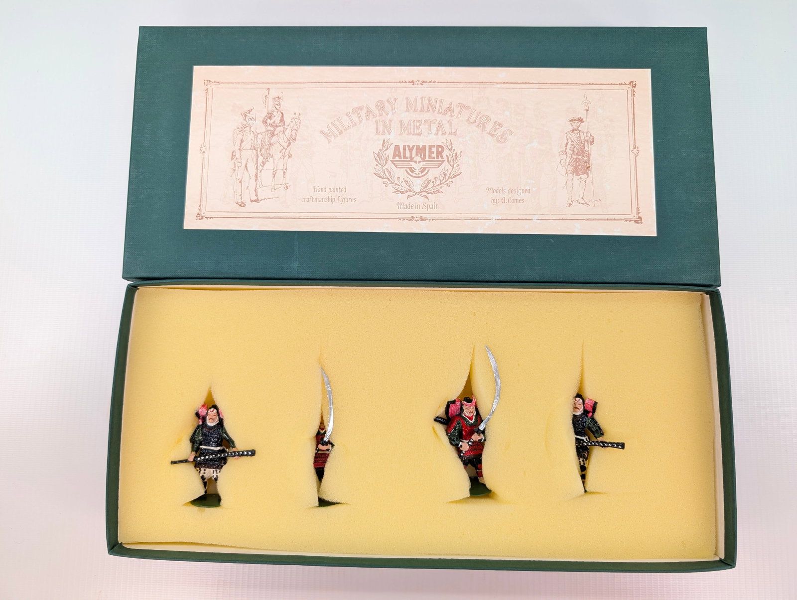ALYMER AB-99 SAMURAI WARRIORS ON FOOT: SET REMAINS IN GOOD CONDITION, SHOWING SOME TYPICAL WEAR.