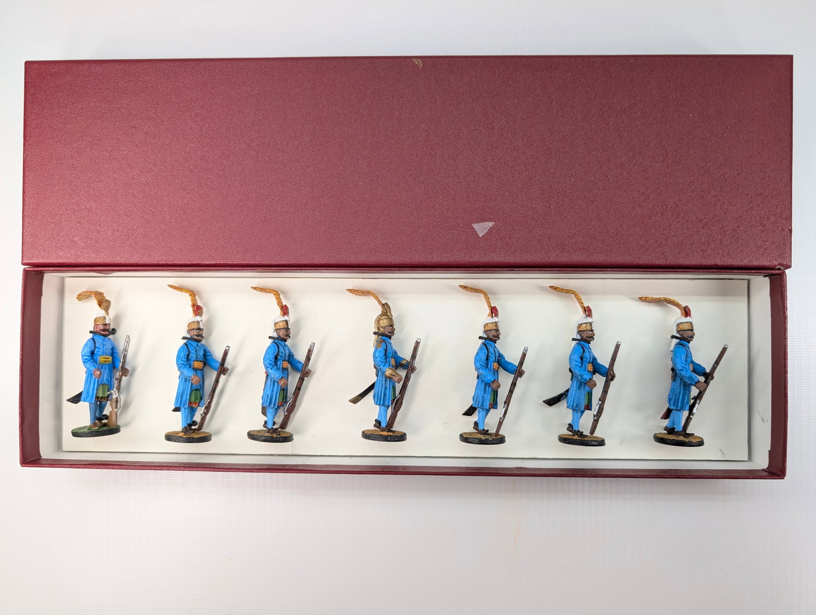 ALYMER HAND PAINTED SOLDIER SET - CUSTOM BOX: SET REMAINS IN GOOD CONDITION, SHOWING SOME TYPICAL WEAR. CUSTOM BOX.
