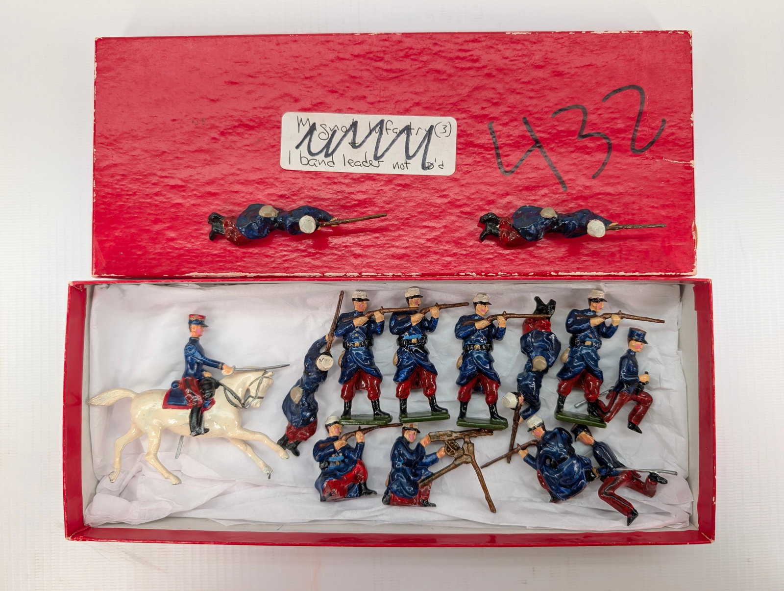 FRENCH INFANTRY HAND PAINTED SOLDIER SET: SET REMAINS IN GOOD CONDITION, SHOWING SOME TYPICAL WEAR.