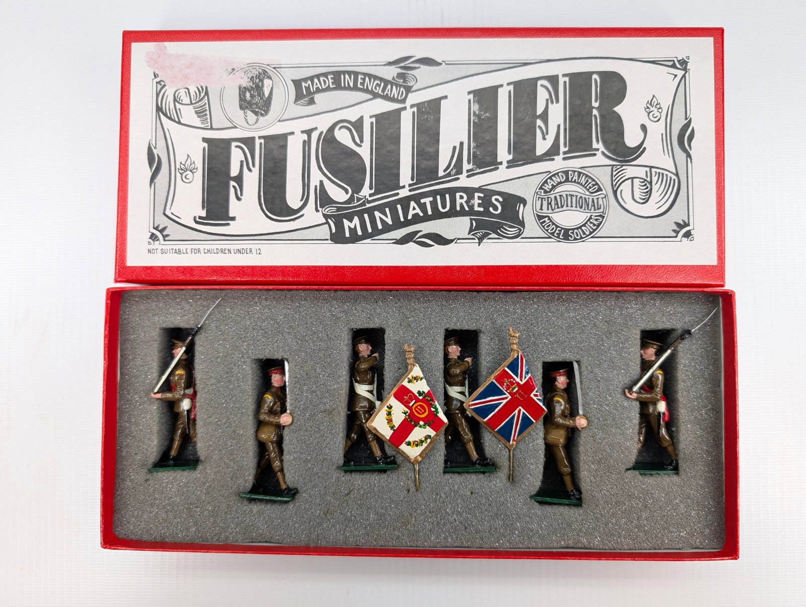 FUSILIER MINIATURES WWI YORK LANCERS COLOUR PARTY SET: SET REMAINS IN VERY GOOD CONDITION WITH BOX.