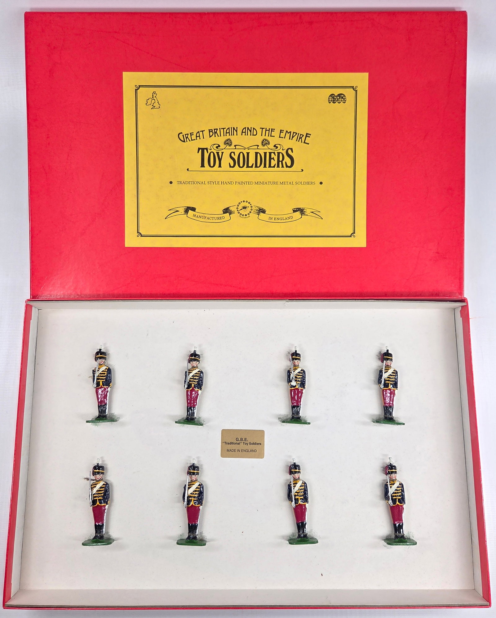 GBE BRITISH HUSSARS HAND PAINTED SOLDIER SET: SET REMAINS IN VERY GOOD CONDITION WITH BOX.