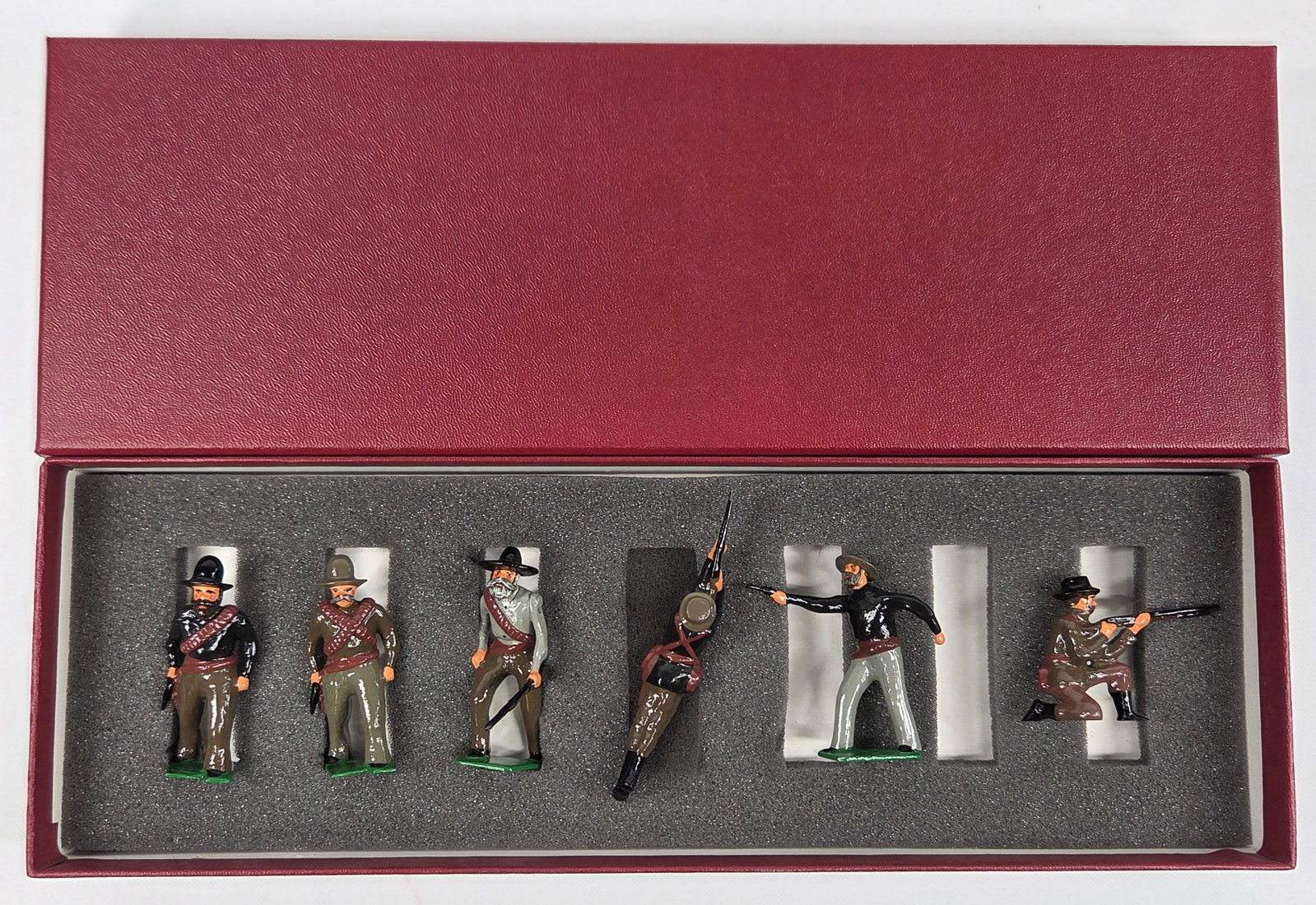 SET OF HAND PAINTED WESTERN COWBOY MILITIA SET: SET REMAINS IN GOOD CLEAN CONDITION. CUSTOM BOX.