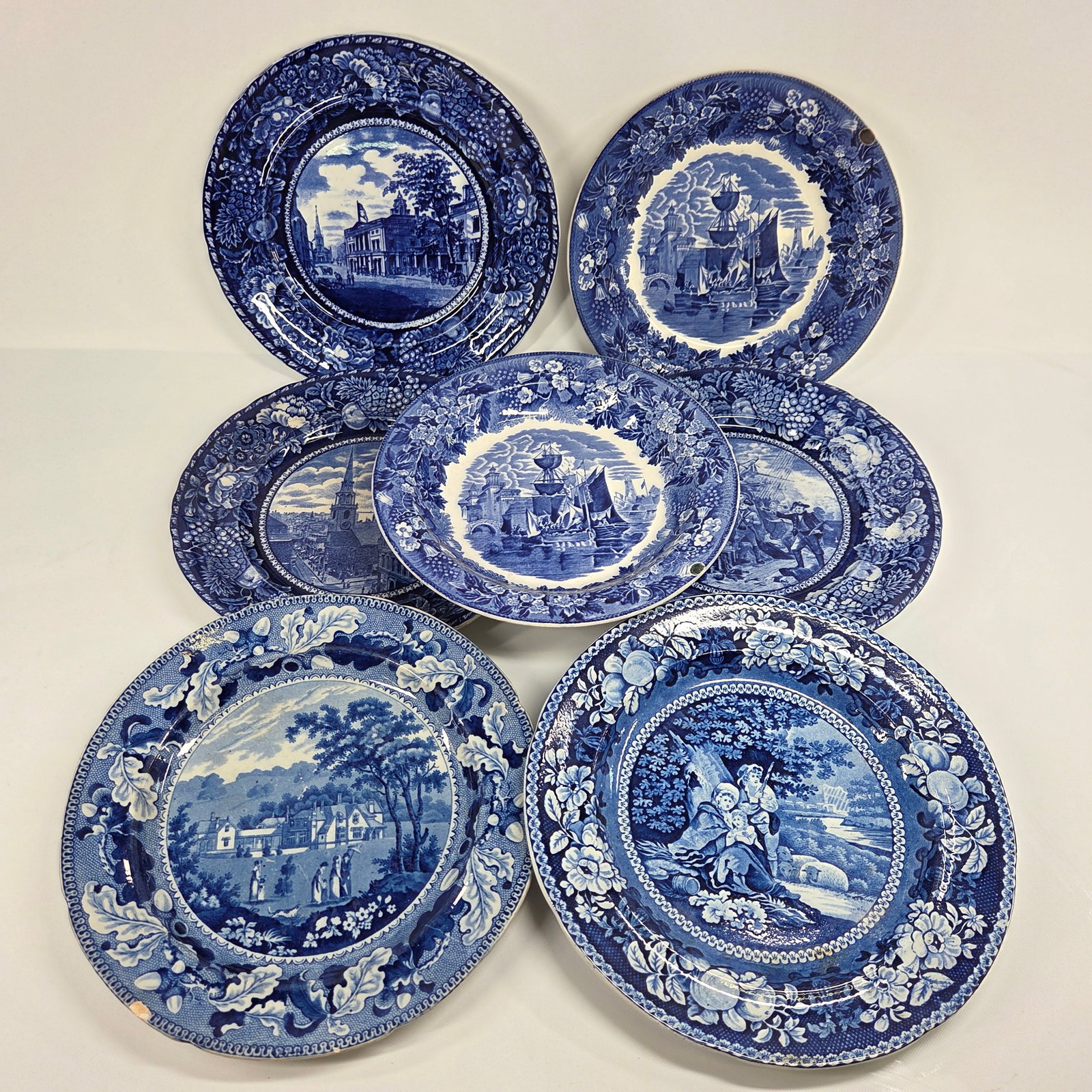 VARIOUS FLOW BLUE TRANSFER DECORATED PLATES (1 of 9)