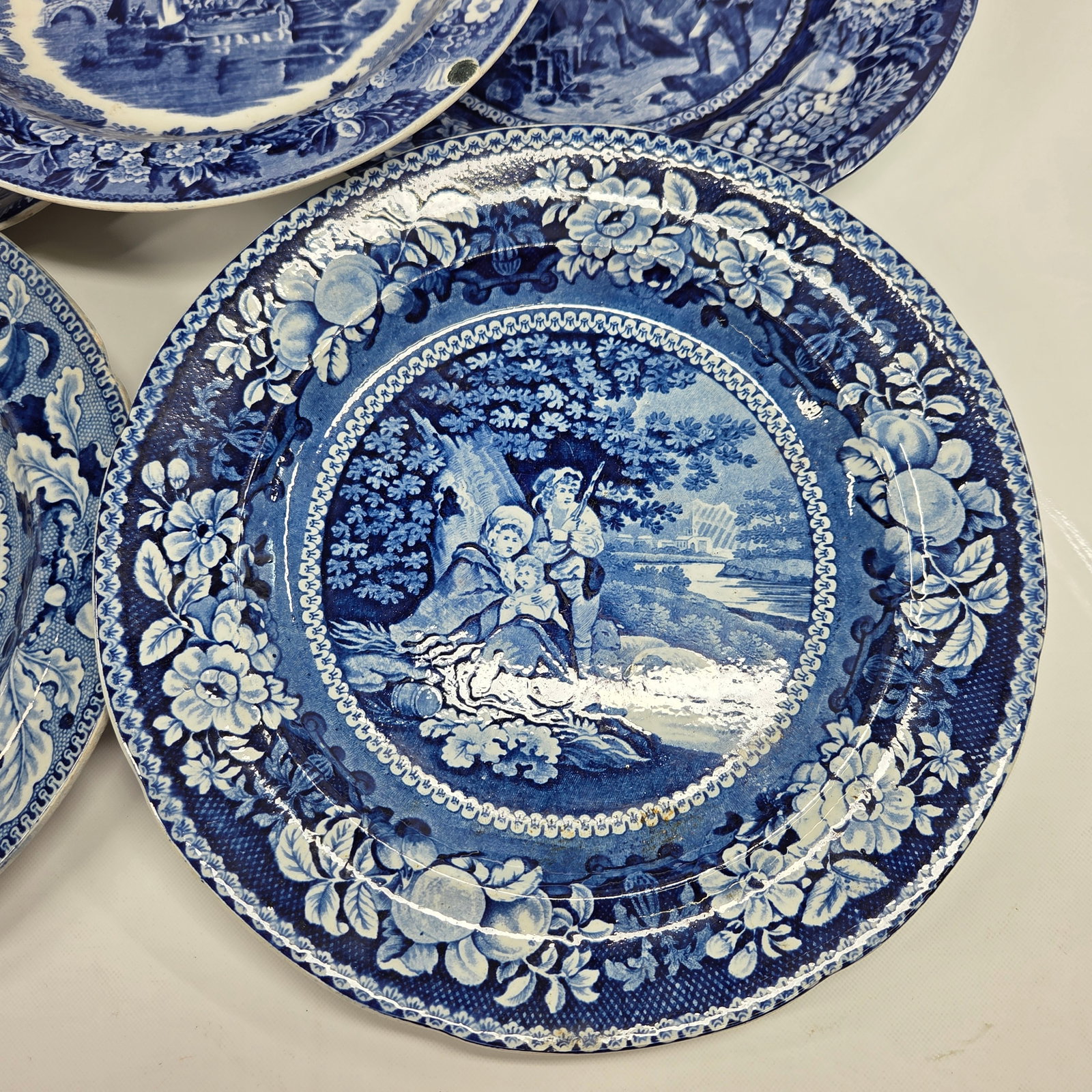 VARIOUS FLOW BLUE TRANSFER DECORATED PLATES - 2