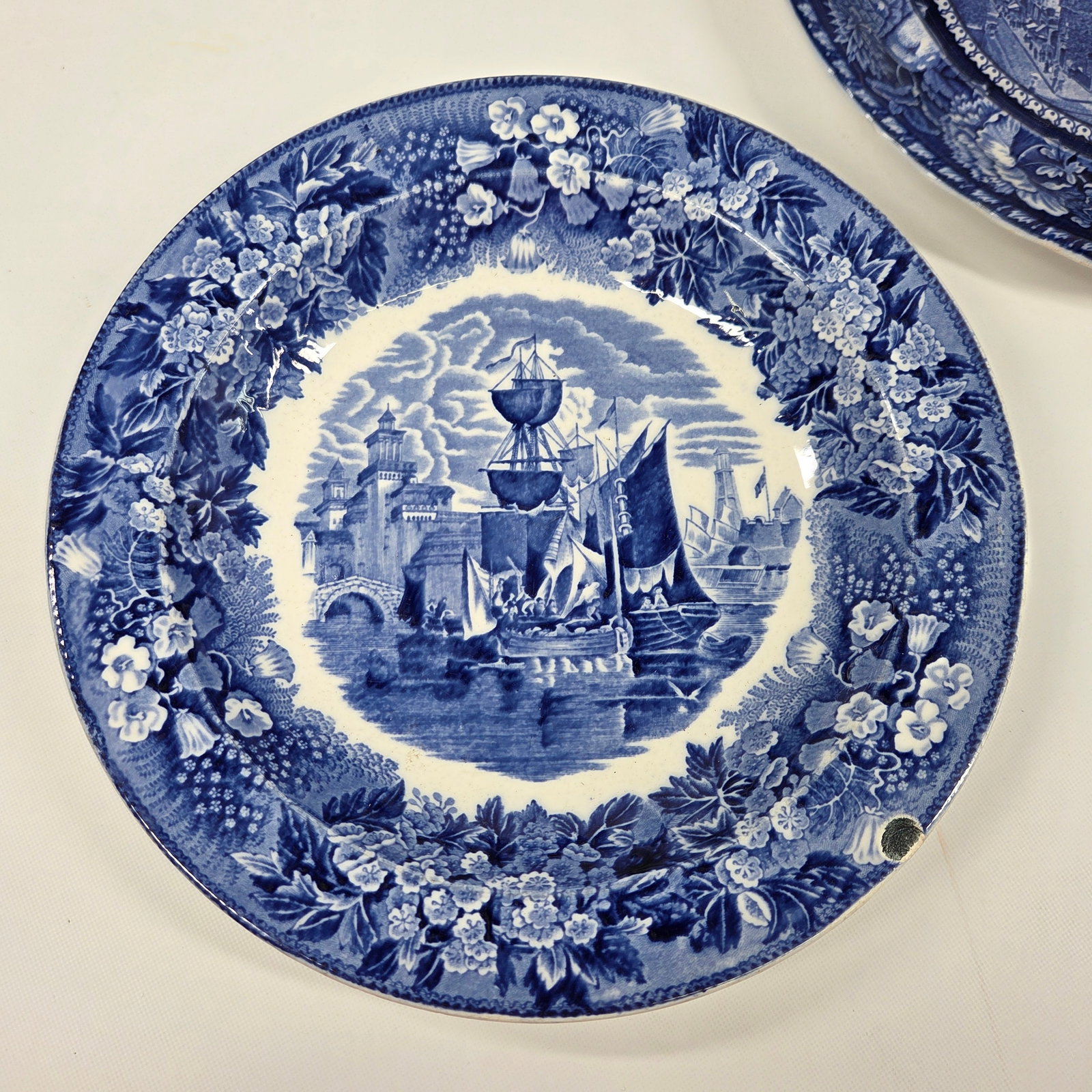 VARIOUS FLOW BLUE TRANSFER DECORATED PLATES - 4