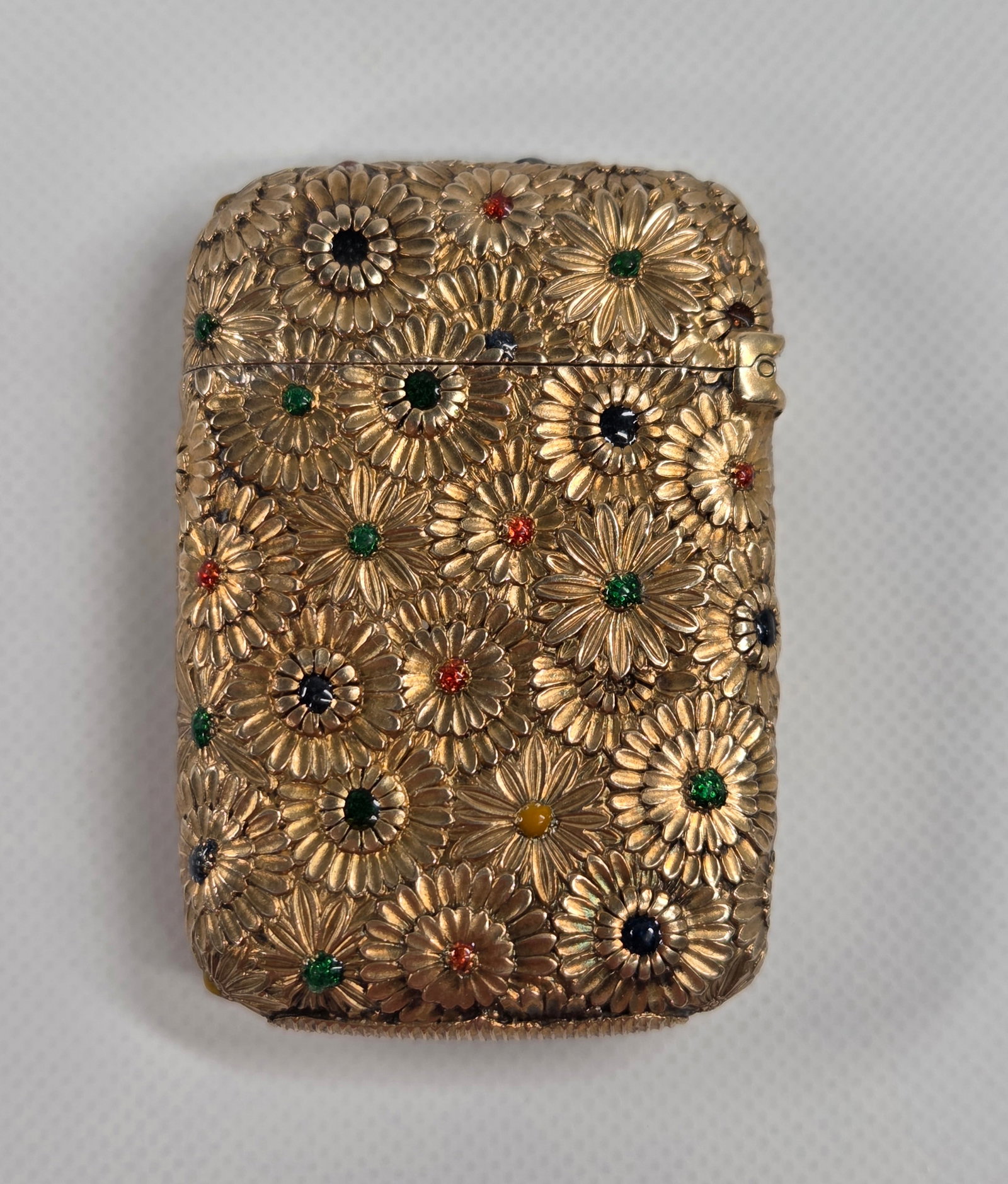 ANTIQUE VICTORIAN ENAMELED GOLD TONE MATCH SAFE (1 of 4)