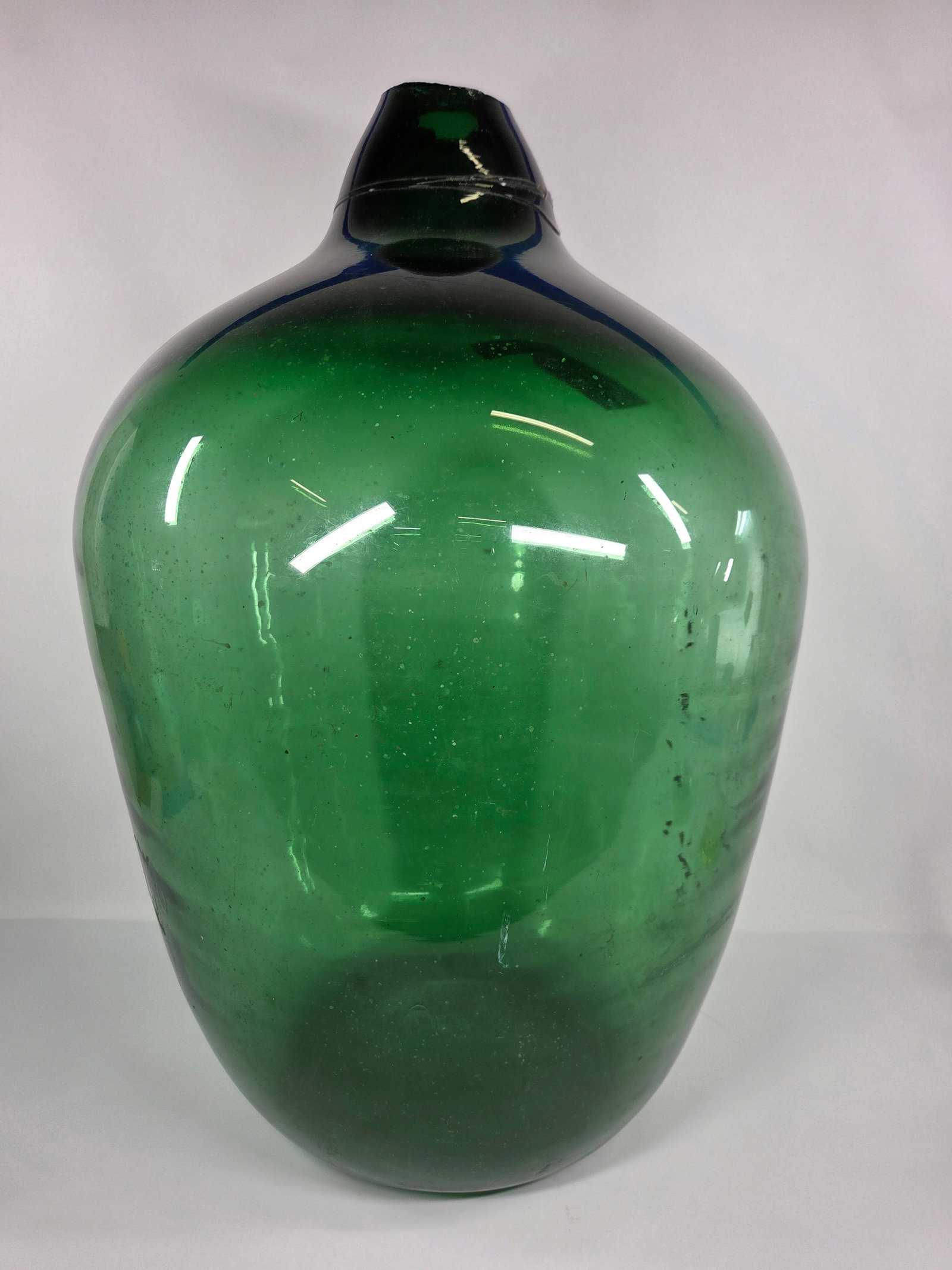 LARGE ANTIQUE GREEN HAND BLOWN GLASS CARBOY WINE (1 of 7)