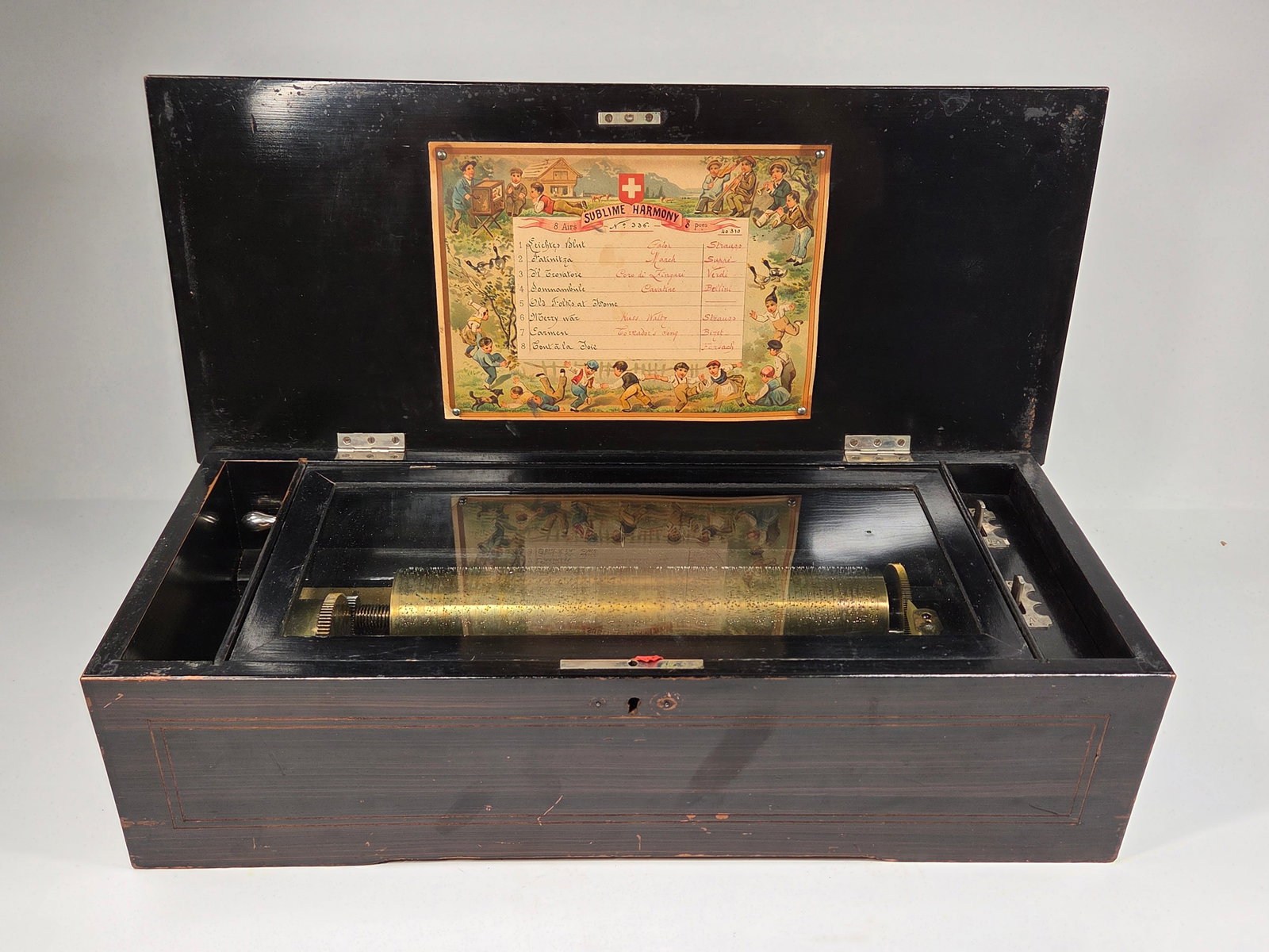 ANTIQUE GERMAN CYLINDER MUSIC BOX INLAID WOOD (1 of 9)