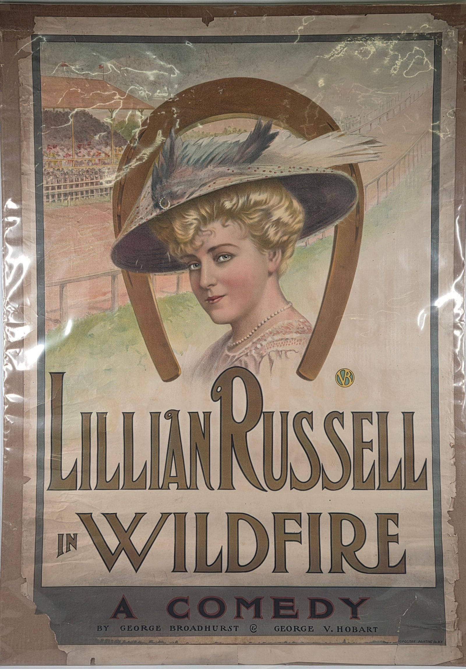 LILLIAN RUSSELL WILDFIRE COMEDY POSTER: REMAINS IN POOR CONDITION, SHOWING TEARS ALONG EDGES AND CORNERS.