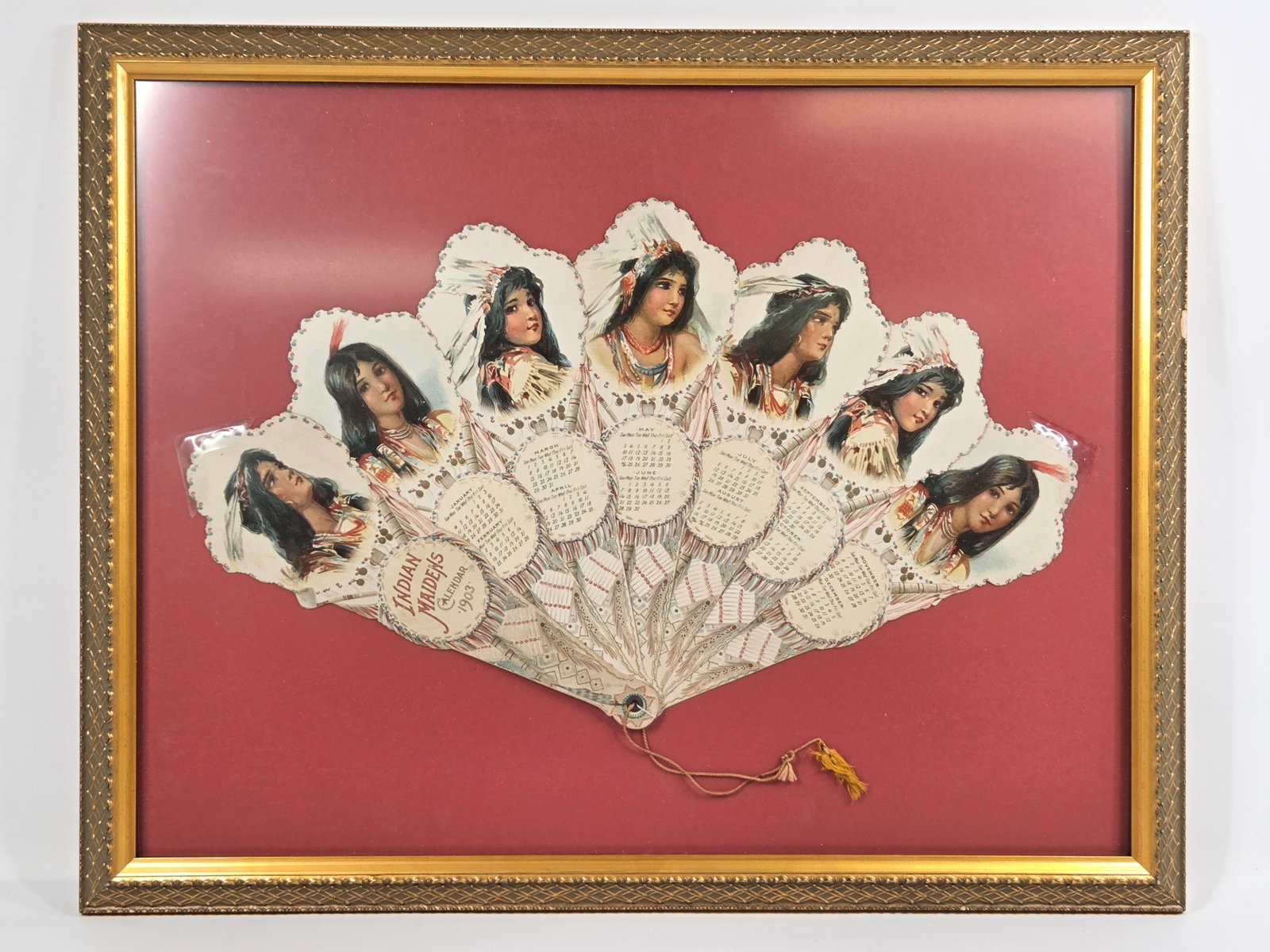 ANTIQUE 1903 INDIAN MAIDENS CALENDAR HAND FAN (1 of 6)