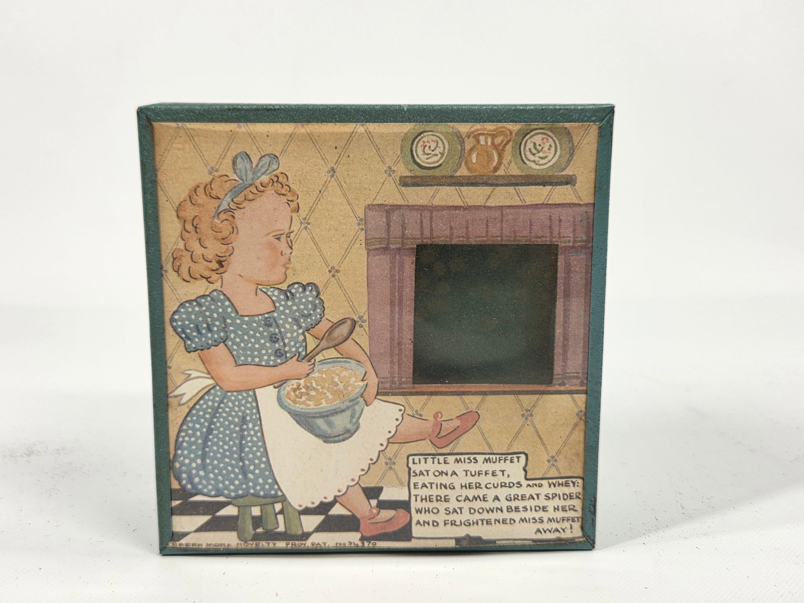 TIN LITTLE MISS MUFFET BANK: REMAINS IN GOOD CONDITION, SHOWING SOME LIGHT TYPICAL WEAR.