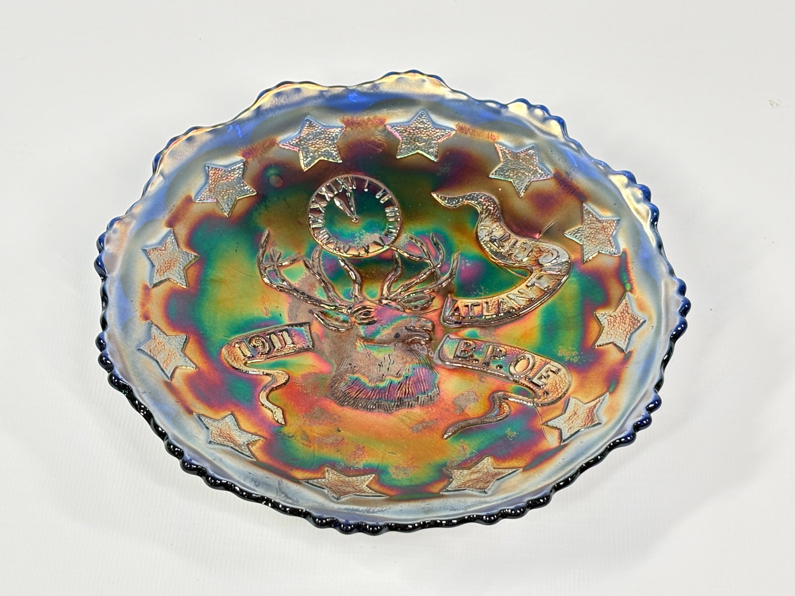 SCARCE 1911 BLUE ELKS PLATE - ATLANTIC CITY: REMAINS IN VERY GOOD CONDITION, NO CHIPS OR CRACKS.
