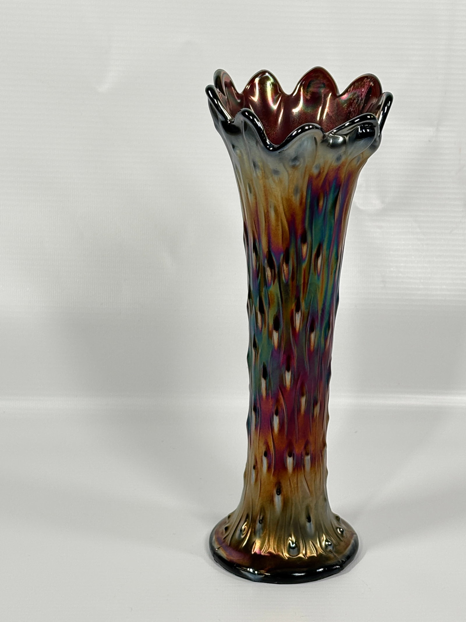PURPLE NORTHWOOD TREE TRUNK VASE: REMAINS IN VERY GOOD CONDITION, NO CHIPS OR CRACKS.