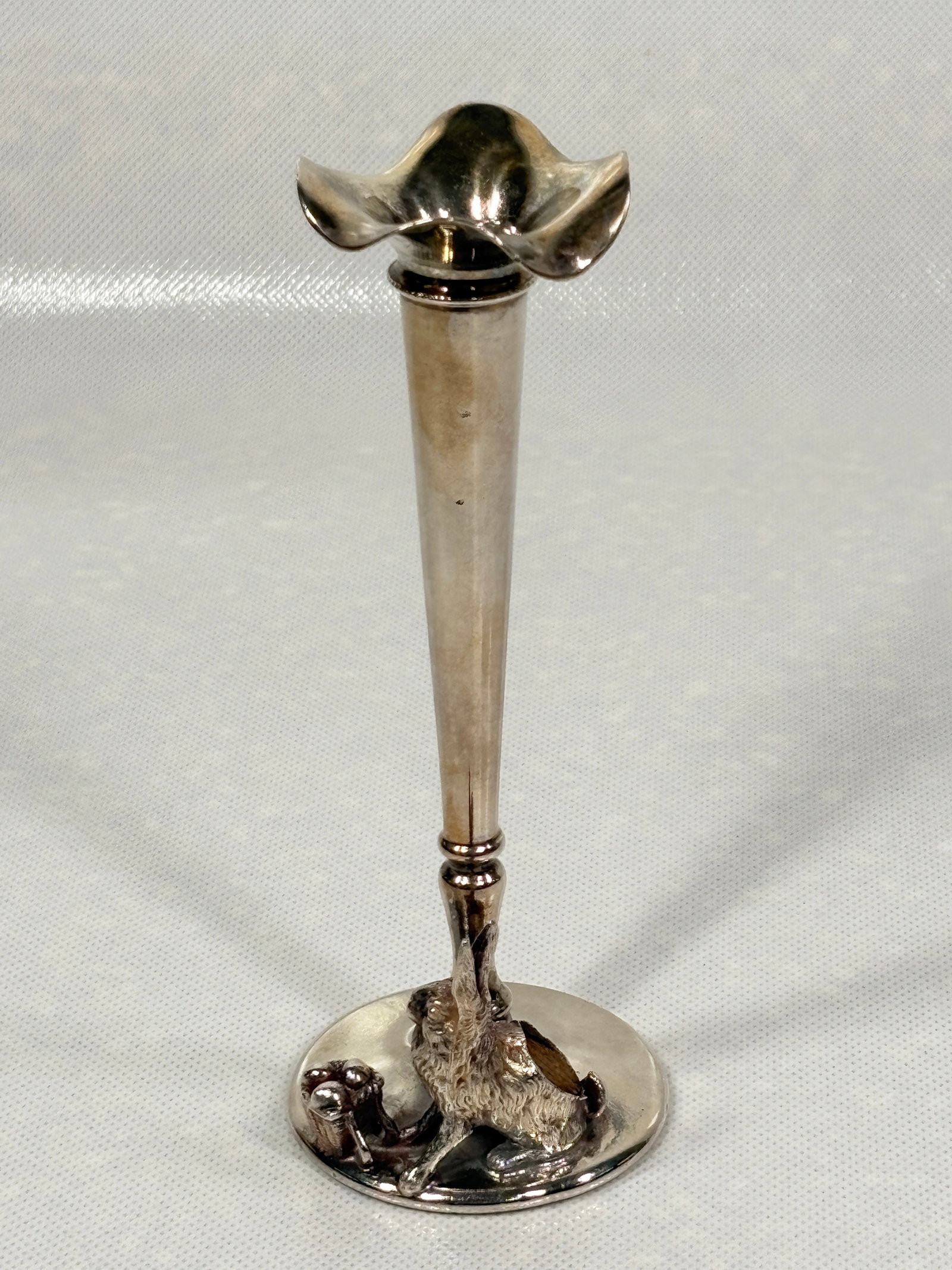 ANTIQUE SITTING RABBIT SILVERPLATE BUD VASE (1 of 4)