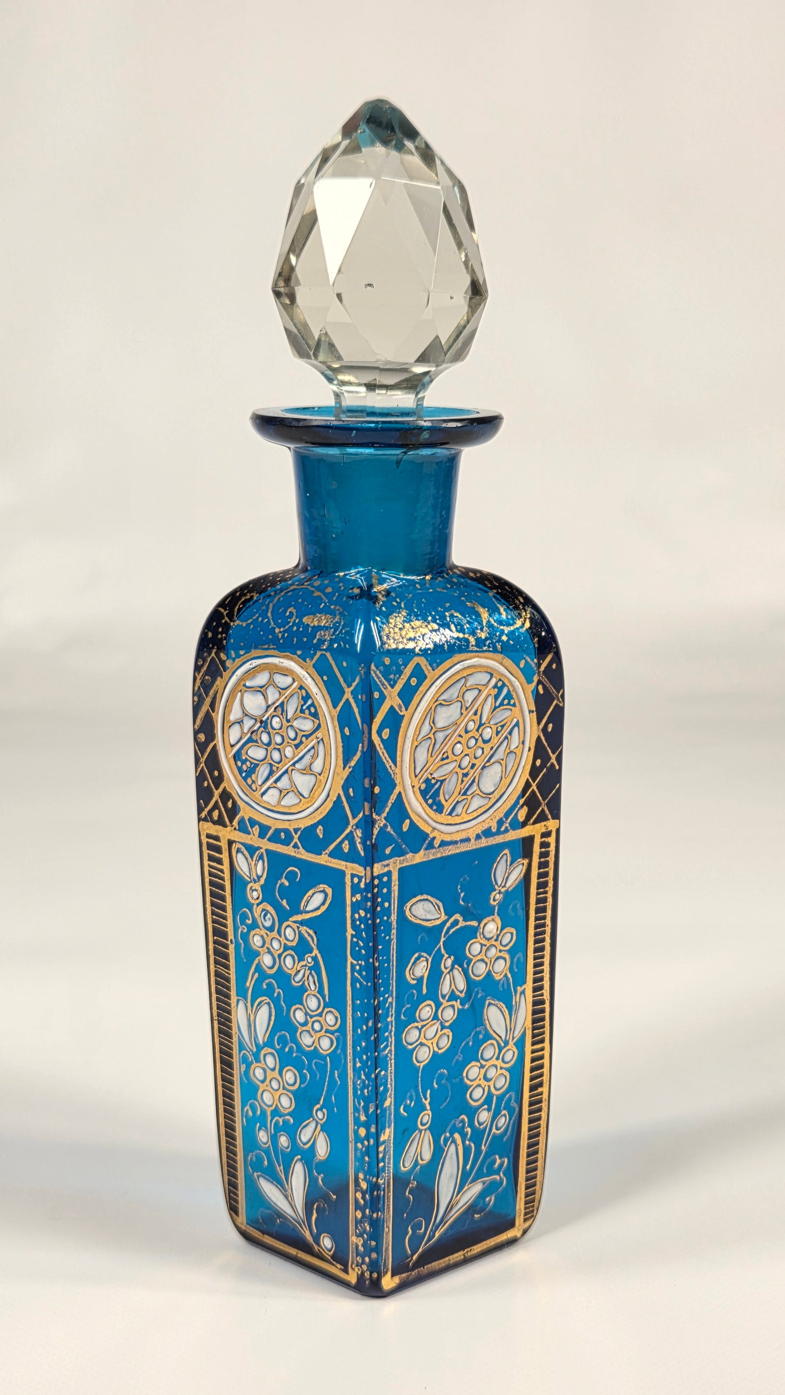 ANTIQUE VICTORIAN ERA COBALT BLUE PAINTED PERFUME COLOGNE BOTTLE (1 of 5)