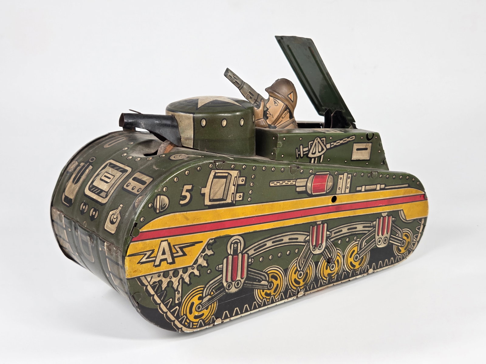 MARX TIN LITHO WIND UP POP UP SOLDIER TANK (1 of 5)
