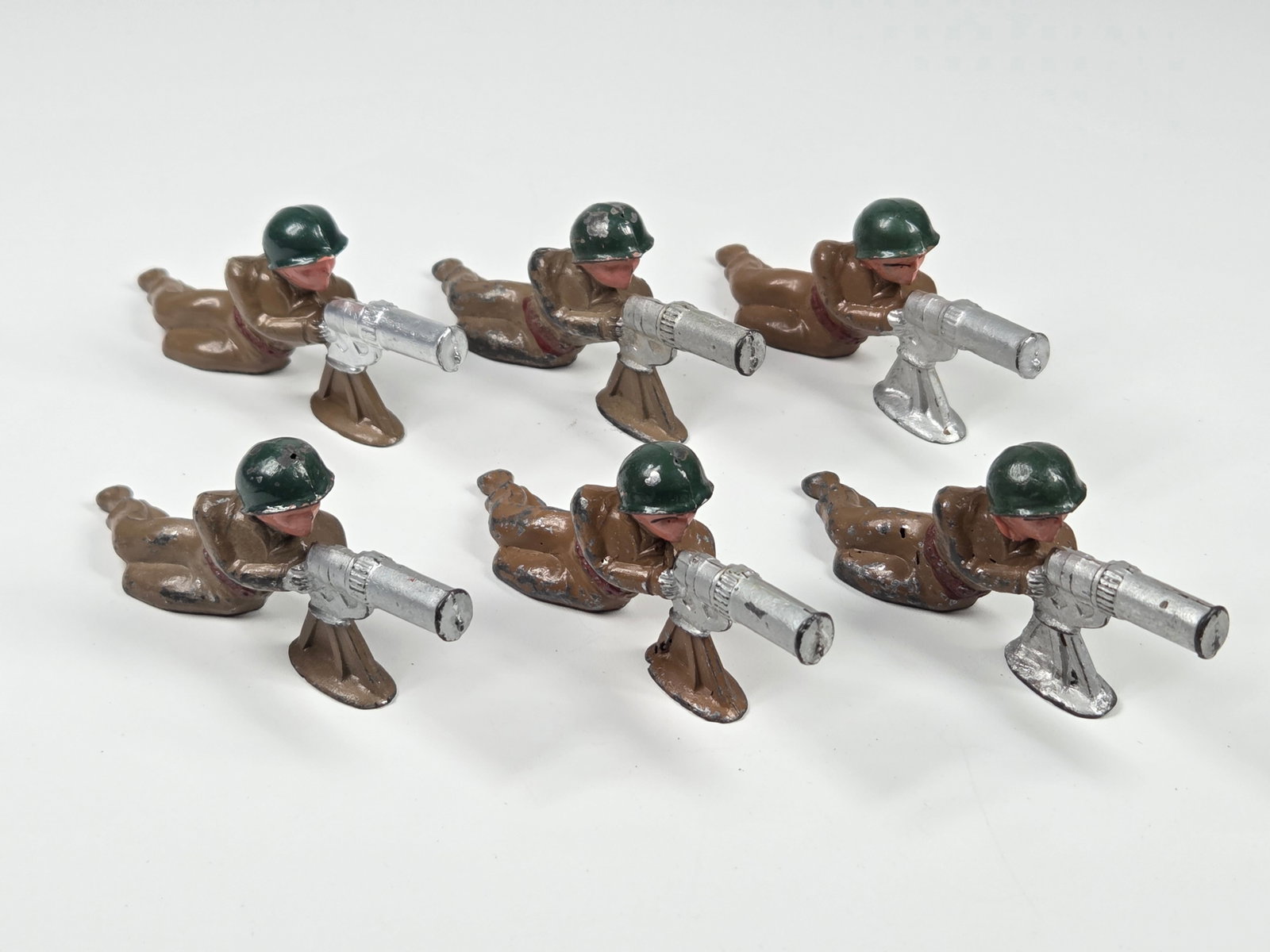 6) BARCLAY MANOIL LEAD SOLDIERS: ALL REMAIN IN FAIR TO GOOD CONDITION, SHOWING PAINT WEAR.