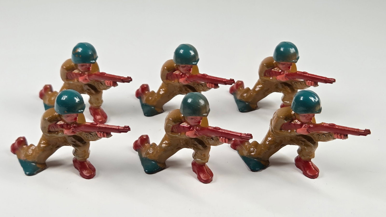 6) BARCLAY MANOIL LEAD SOLDIERS: ALL REMAIN IN FAIR TO GOOD CONDITION, SHOWING PAINT WEAR.
