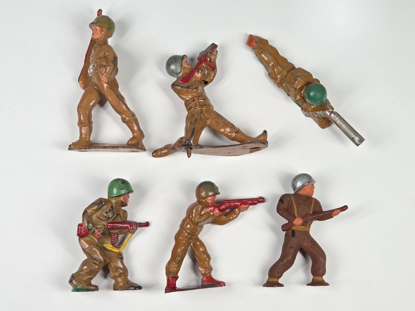 6) BARCLAY MANOIL LEAD SOLDIERS: ALL REMAIN IN FAIR TO GOOD CONDITION, SHOWING PAINT WEAR.