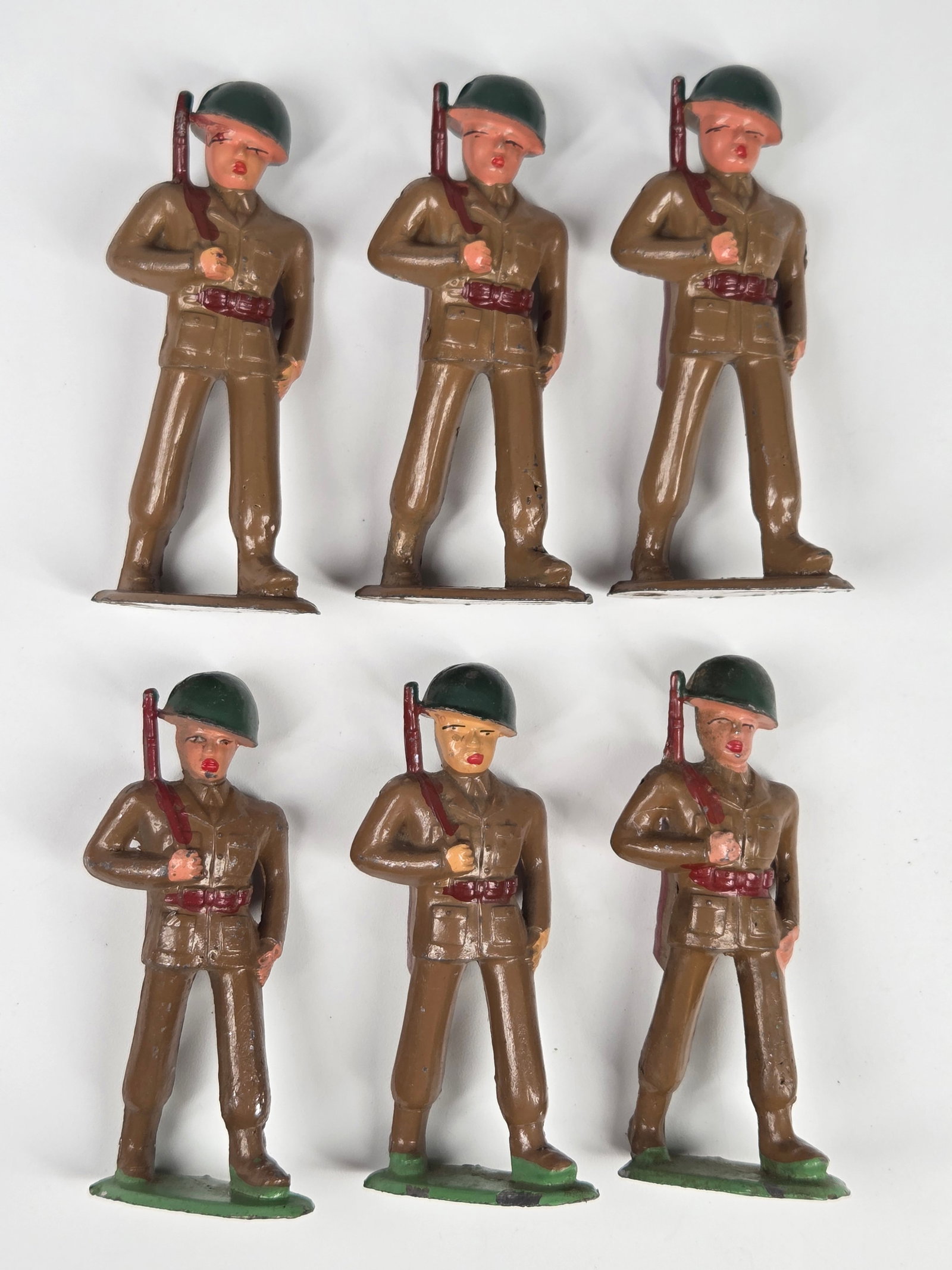 6) BARCLAY MANOIL LEAD SOLDIERS: ALL REMAIN IN FAIR TO GOOD CONDITION, SHOWING PAINT WEAR.