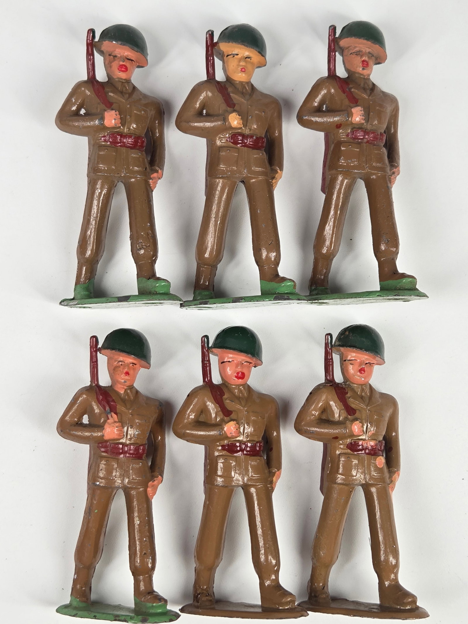 6) BARCLAY MANOIL LEAD SOLDIERS: ALL REMAIN IN FAIR TO GOOD CONDITION, SHOWING PAINT WEAR.