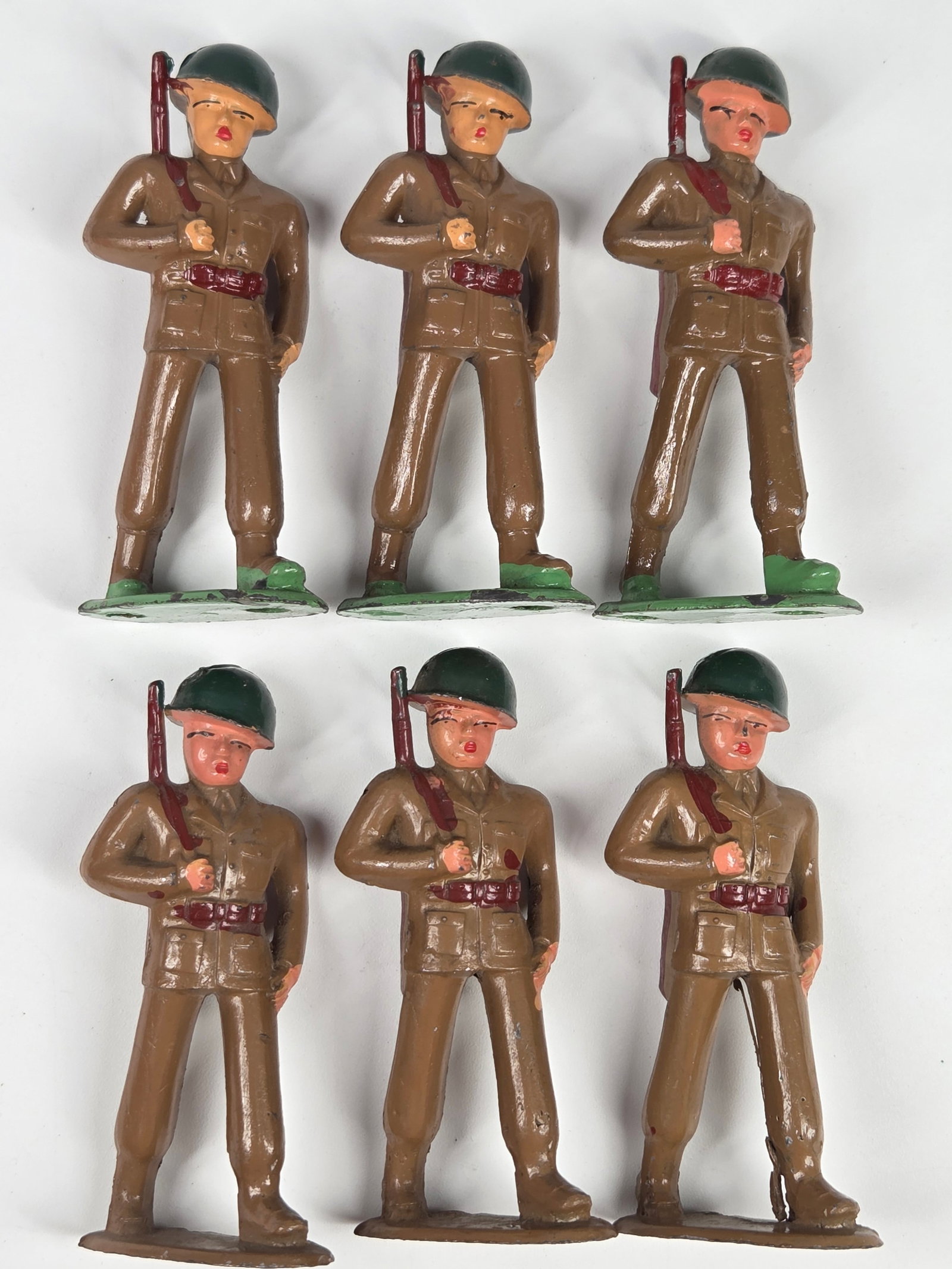 6) BARCLAY MANOIL LEAD SOLDIERS: ALL REMAIN IN FAIR TO GOOD CONDITION, SHOWING PAINT WEAR.