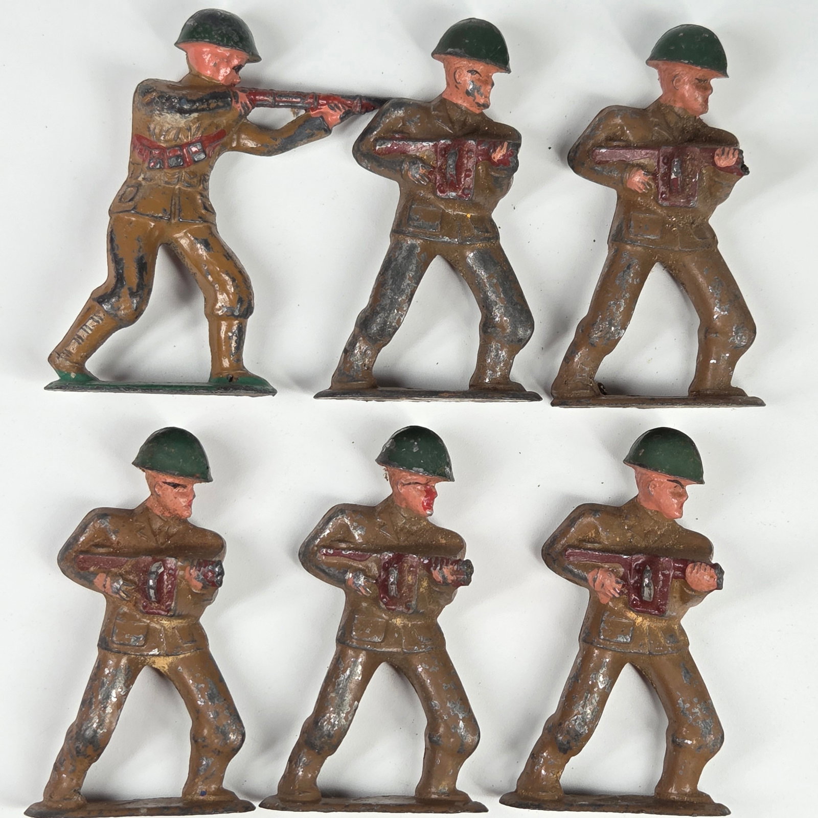 6) BARCLAY MANOIL LEAD SOLDIERS: ALL REMAIN IN FAIR TO GOOD CONDITION, SHOWING PAINT WEAR.