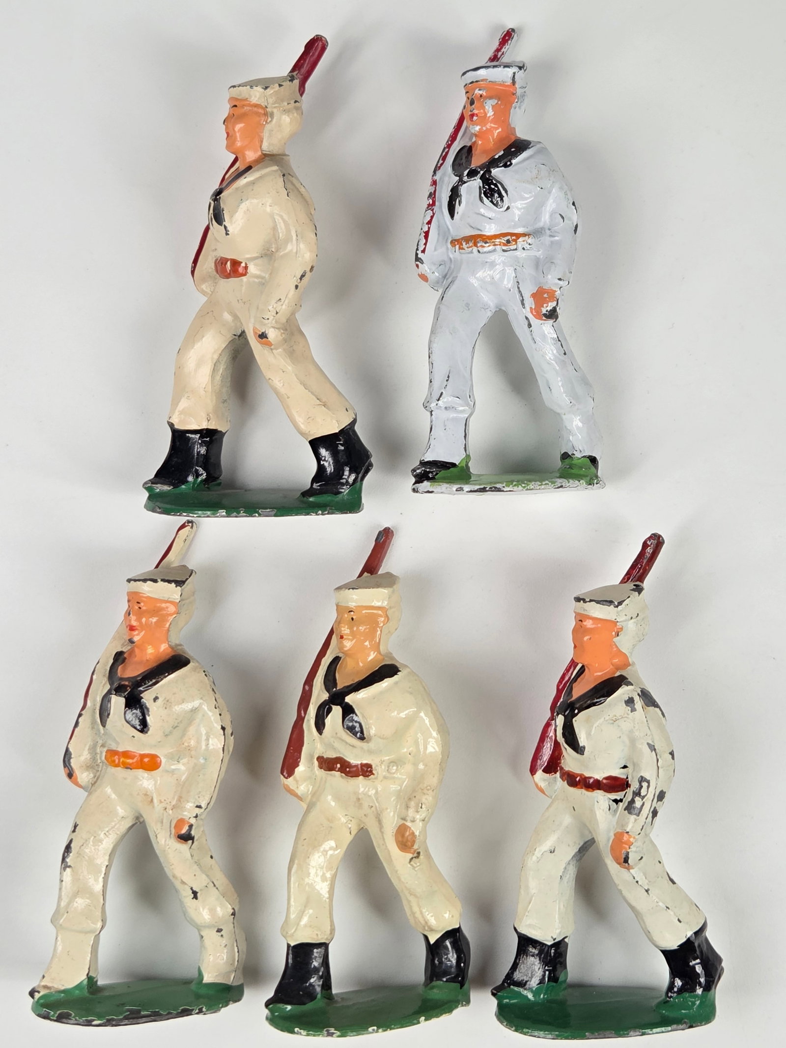 5) BARCLAY MANOIL LEAD SAILORS: ALL REMAIN IN FAIR TO GOOD CONDITION, SHOWING PAINT WEAR.