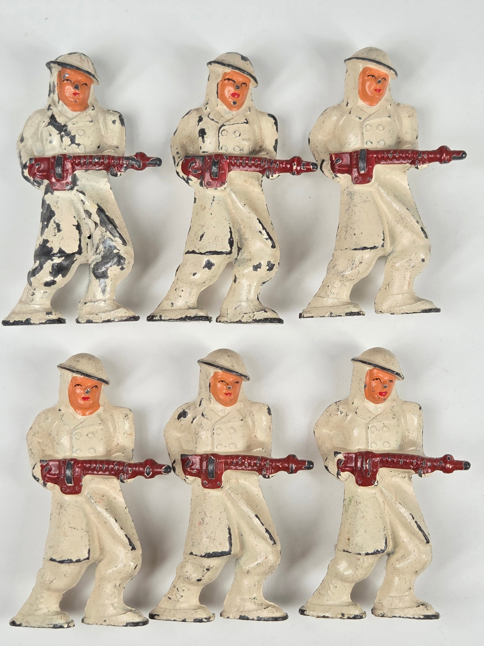 5) BARCLAY MANOIL LEAD SOLDIERS IN WINTER: ALL REMAIN IN FAIR TO GOOD CONDITION, SOME NICER THAN OTHERS.