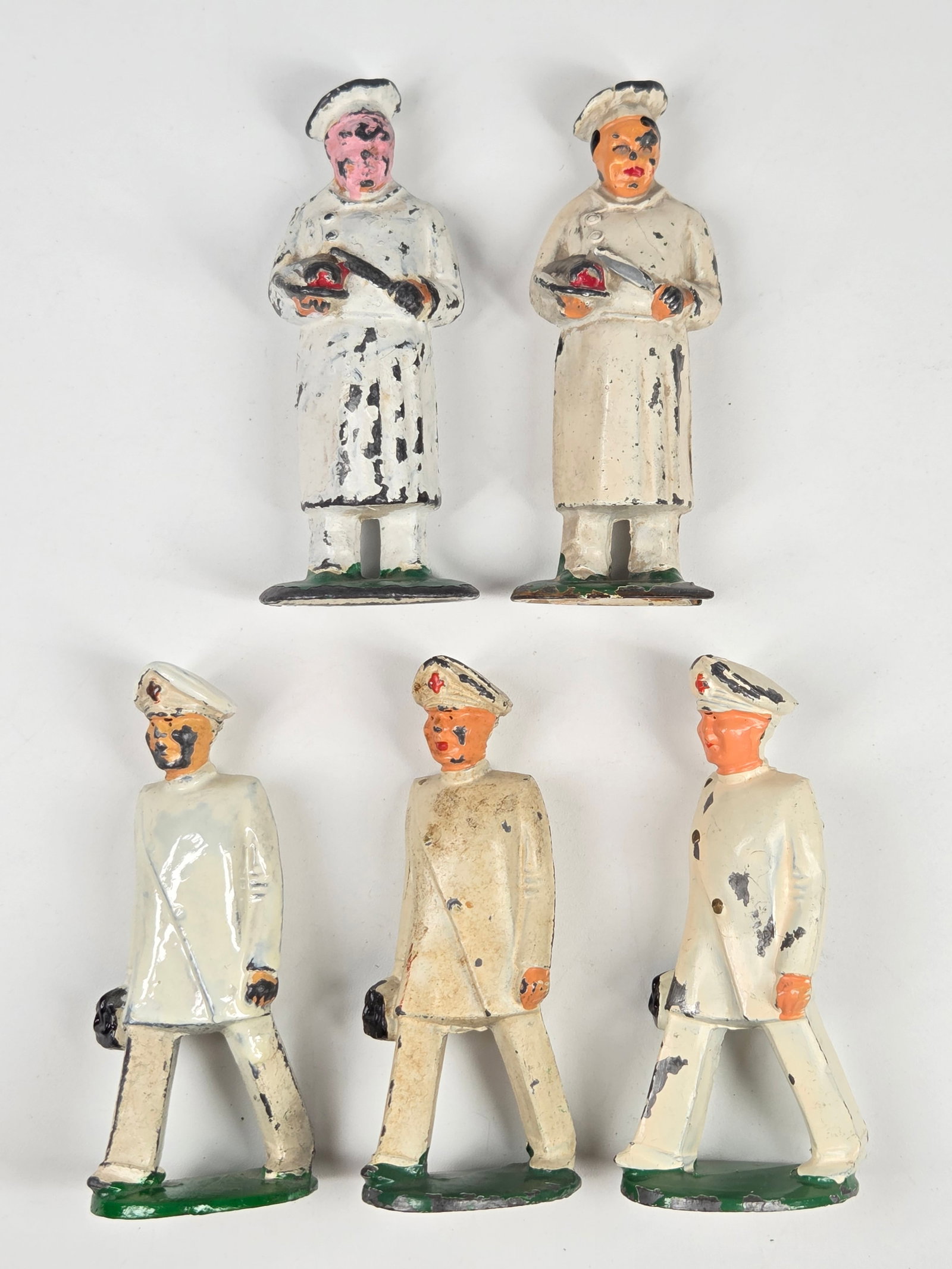5) BARCLAY MANOIL LEAD SOLDIERS - CHEF / COOK +: ALL REMAIN IN FAIR TO GOOD CONDITION, SOME NICER THAN OTHERS.