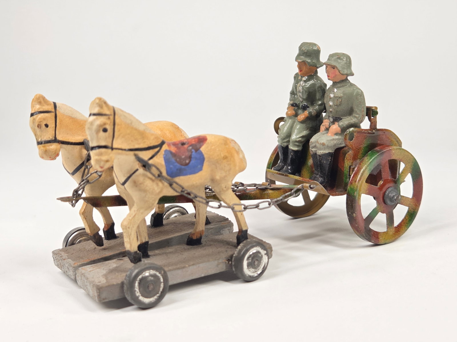 GERMAN HAND PAINTED COMPOSITION HORSE DRAWN CARRIAGE W/ SOLDIERS (1 of 5)