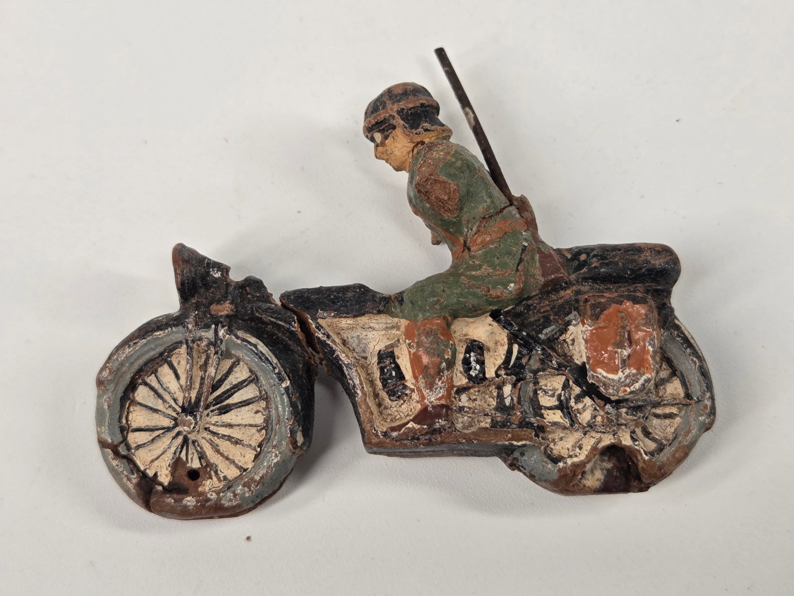2) GERMAN HAND PAINTED COMPOSITION SOLDIER ON MOTORCYCLE - 5