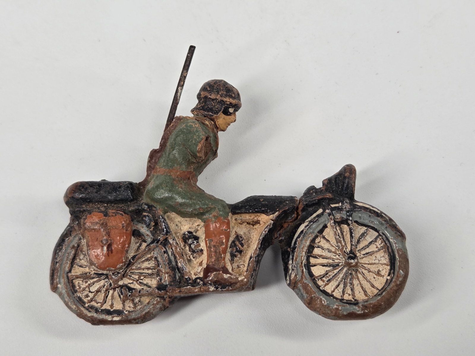 2) GERMAN HAND PAINTED COMPOSITION SOLDIER ON MOTORCYCLE - 6
