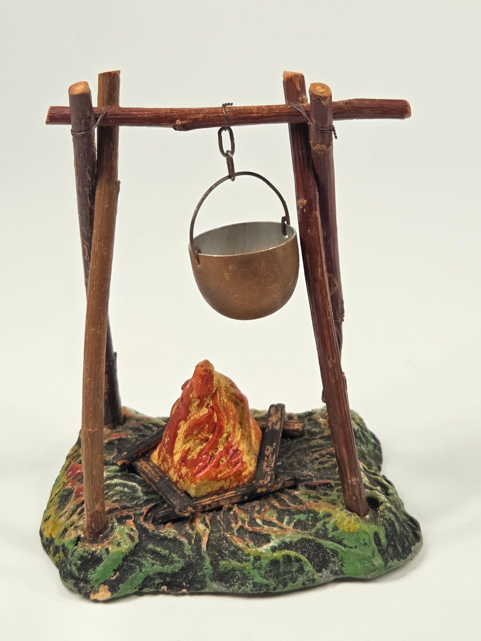 NICE GERMAN COMPOSITION HAND PAINTED FIRE W/ COOK POT - 3