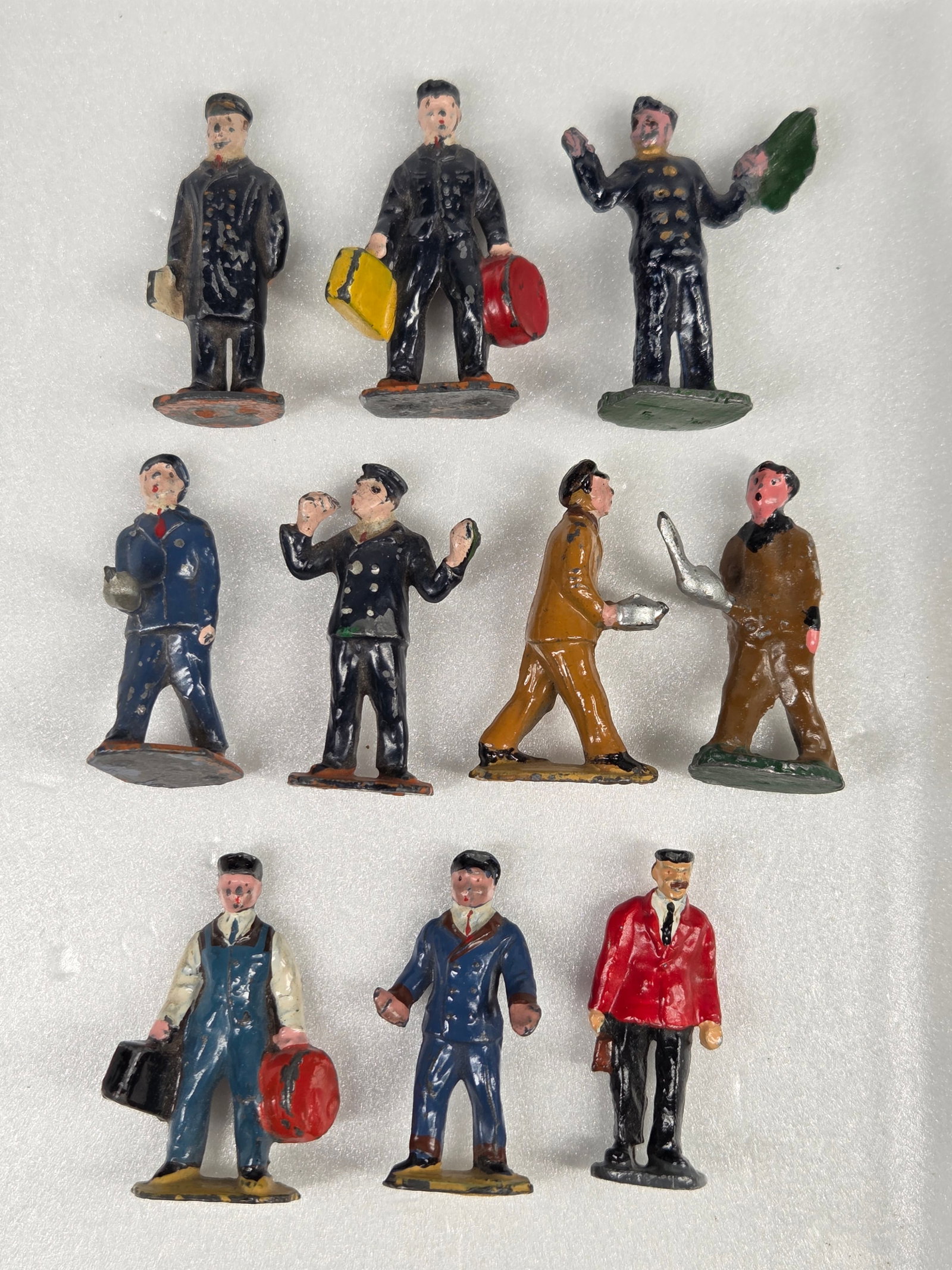 10) ASSORTED CIVILIAN WORKERS BELLHOP: ALL REMAIN IN GOOD CONDITION, SHOWING SOME TYPICAL WEAR.