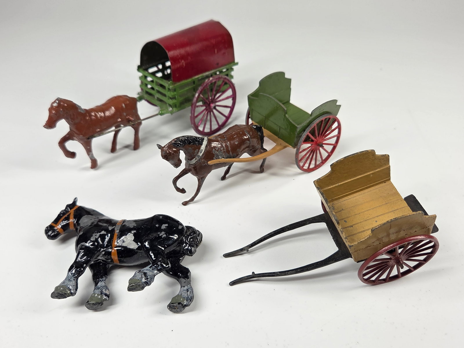 3) PAINTED METAL HORSE & CART SETS BRITAINS (1 of 9)