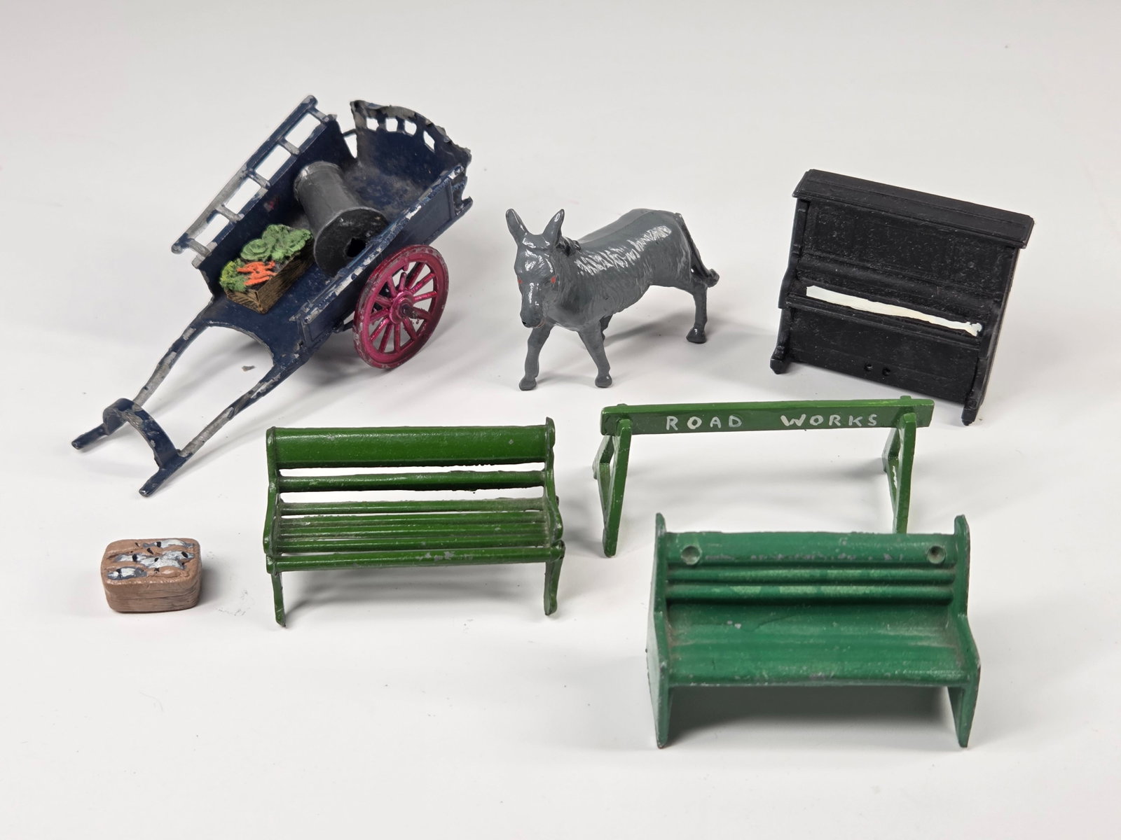 ASSORTED PAINTED METAL BENCHES PIANO DONKEY CART + (1 of 3)